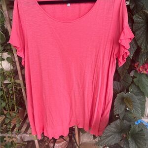 Crown & Ivy Coral Ruffle Sleeve Tee